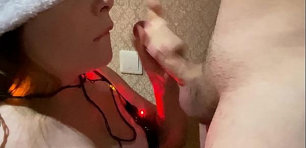 Cute young girl sucking on New Years Eve with cum in mouth